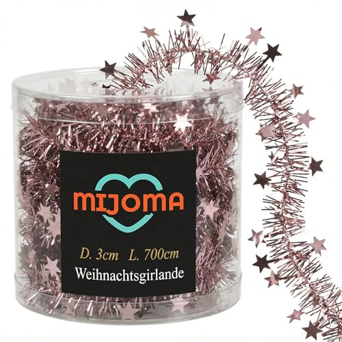 MIJOMA Lametta Drahtgirlande Funkelnde Sterne - 7m Weihnachtsgirlande für Christbaum, Adventskranz, Festliche Deko - Stilvoll & vielseitig für Feiern, Hochzeiten, besondere Anlässe (Puderrosa)