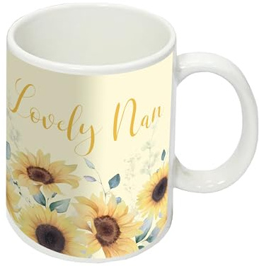 Design By Violet Lovely Nan Sunflower Mug – Yellow Ceramic Tea & Coffee Cup – Gift for Grandmas – 350ml Hot Drink Mug in Gift Box – Birthday or Occasion Present for Her