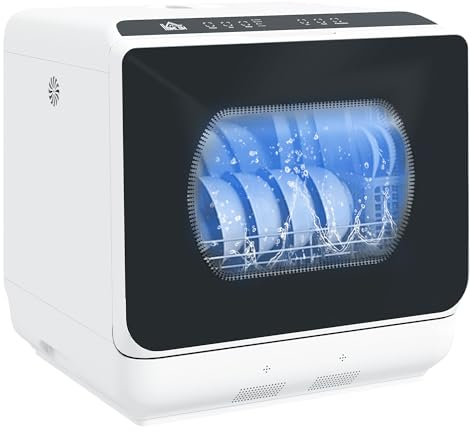 HOMCOM Table Top Dishwasher, Mini Countertop Dishwasher No Plumbing with Built-in 6L Water Tank, 6 Programs, Touch Control, LED Display, 4 Place Settings, Dual Water Supply and Fruit Wash, Black