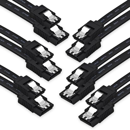 XANHAM Lot de 6 câbles SATA de 45,7 cm, câble SATA III 6 Gbit/s droits 180-180 degrés pour disque dur SATA, SSD, pilote CD, graveur CD, noir