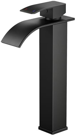 Rubinetto per Bagno FORIOUS, Rubinetto Nero a Cascata per Lavabo,Miscelatore Monocomando per Lavabo con Altezza del Beccuccio di 220 MM, Risparmio Idrico, Risparmio Energetico.