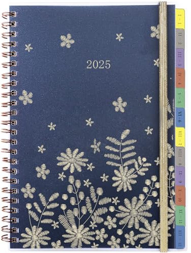 Kalender 2025 Buchkalender A5 Vertikal, Terminplaner/Wochenplaner Ringbuch mit Tabs & Tasche, 1 Woche 2 Seite, Jan.25-Dez.25, Spiralbindung Terminkalender Organizer Planer für Schule Büro Familie