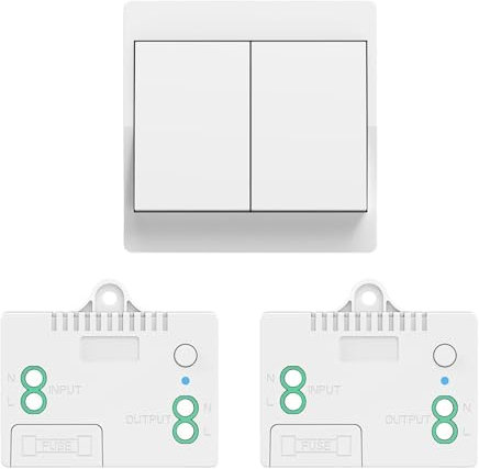 Namvo Wireless Switch Battery-Free, Wireless Light Switch No Battery, Wall Light Switch Self Powered No Wiring Required Wall Plate Transmitter (2 Way Set), White