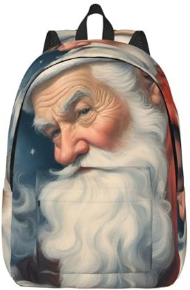 BREAUX Modischer Rucksack mit Weihnachtsmann-Druck, aus Segeltuch, lässig, leicht, Reiserucksack, Seesack, Schwarz , S