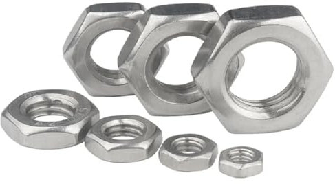 esmen Sicherungsmuttern 5/10/20/50 Stück 304 Edelstahl Flache Sechskantmutter M2 M2,5 M3 M4 M5 M6 M8 M10 M12 M14 M16 Sechskant-Wafer-Niedrige Kontermutter Bolzen Muttern