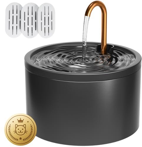 DOOOB Ceramic Cat Water Fountain, 2.1L/71oz Ceramic Cat Fountain, Automatic Ceramic Water Fountain for Cats, Pet Water Fountain with Ultra-Quiet Pump and 3 Filters & 3 Sponges (Black)