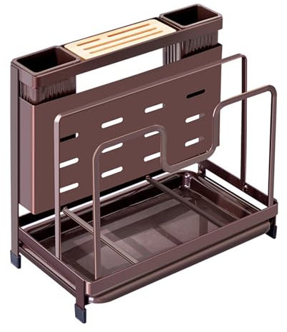 Ceppo Portacoltelli Multifunzione, Portacoltelli Professionale con Piedini in Gomma, Organizer per Utensili da Cucina Rimovibile Senza Coltelli per Riporre Forbici, Forchette, Cucchiai,(Color:Marrone)