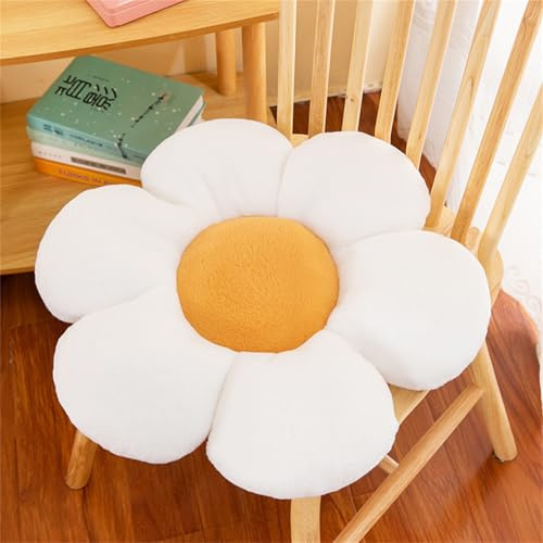 Chickwin Süße Blumenkissen, Blumenboden Kissen Blumenförmiges Plüsch Weiches Blumen Kissen Aesthetic Kawaii Blumenform Kissen für Zimmer Hause Sofa Dekoration (Weiß Gelb,48cm)