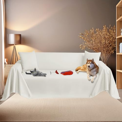 Byour3 – Sofabezug SUPER WASSERDICHT 3 2 4 Sitzer - Sofaschoner Katze Hund Kinder Haustiere - Sofaschutz Fleckenabweisender Anti Tierhaare Sofa-Abdeckung Rechteckig Waschbarer (Elfenbein, 1 Sitzer)