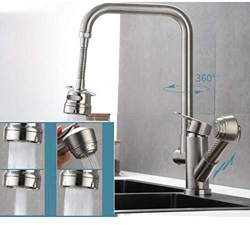 Ausziehbarer Spritzpistolen-Wasserhahn, einziehbar, drehbar, gebürstet, Küchen-Universal-Wasserhahn, Warm- und Kaltmischhahn-H