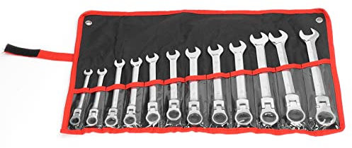 TOOLSGO Juego de 12 llaves de trinquete combinadas con cabeza móvil de 8-19 mm, llaves de doble extremo, juego de llaves de trinquete de alta resistencia con bolsa de