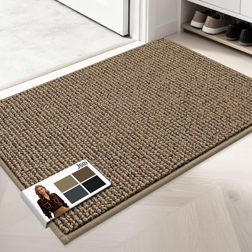 JSEI Dirt Trapper Door Mat 24x36 Non-Slip Washable Entrance Mat, Dog Doormats, Absorbent & Fade-Resistant Floor Mats, Low Profile Welcome Mats for Entryway, Front Door, and Inside Entrance, Taupe