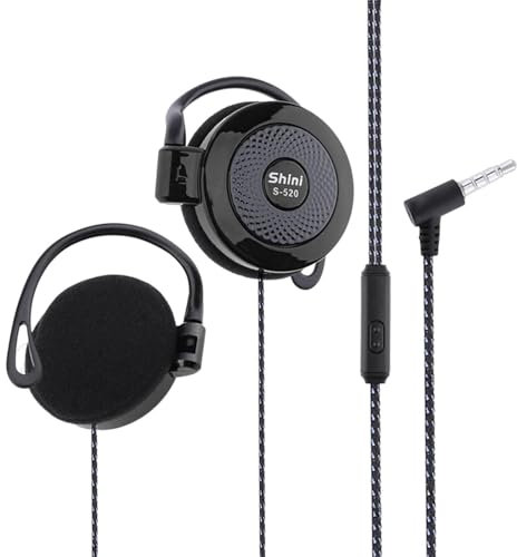 Fenayuu Écouteurs de sport filaires avec crochet auriculaire, microphone, résistant à la transpiration, pour l'entraînement, le jogging, la salle de gym, les écouteurs pour ordinateur