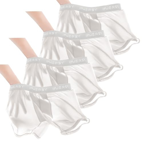 INNERSY Mens Boxers White Underpants Ice Silk Underwear Quick Dry Trunks Nylon Pants Summer 4 Pack (L, 4 White)