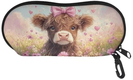 HUIACONG Highland Cow Glasses Case for Women Soft Sunglasses Case Slim Spectacle Pouch Teen Girls Personalised Storage Goggles Holder