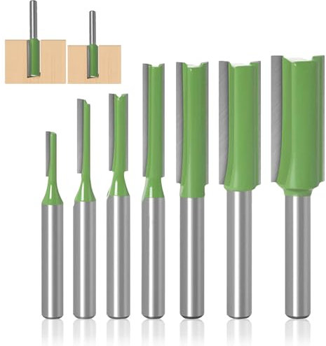 Fresa per Router, 7 Pezzi Fresa per Scanalatura in Lega con Gambo da 6mm, Fresatura Diritta a Doppio Taglio, Fresatura Punte Dritte per Legno, Gambo Fresa Set, per il Taglio del Legno, Verde