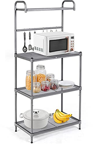 GOPLUS Estantería de 4 Niveles para Microondas, con Gran Espacio de Almacenamiento, Estante de Almacenamiento de Hierro Lacado, Capacidad de Carga de Cada Nivel 25 kg (Gris)