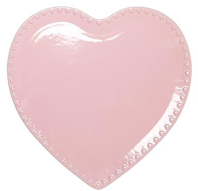 Paris Hilton Heart Cake Plate, Ceramic Serving Plate for Desserts, Cakes, Pastries & Treats, Durable Pink Heart-Shaped Platter for Parties, Holidays & Home Décor, 12-Inch, Pink