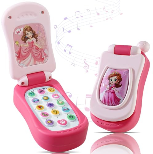 FENYAN Baby Cell Phone Toy 12-18 Months, Toddler Play Phone with Light and Music, Preschool Learning and Education, Christmas Birthday Gifts Princess Flip Smartphone Toys for Girl 1-3