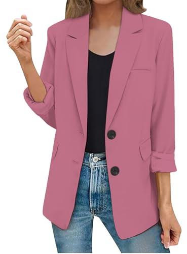 Blazer Damen Große Größen - Anzugjacke Mit 3/4 Arm Einfarbig Elegante Bürojacke EIN Knopf Blazerjacke Leichte Businessmantel Geschäft Cardigan Open Front Jacke Anzug Übergangsjacke