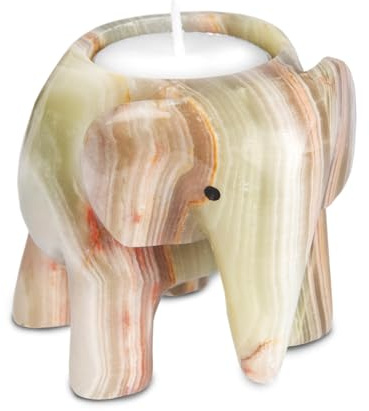 Teelichthalter aus Himalaya-Marmor, Elefant, Onyx