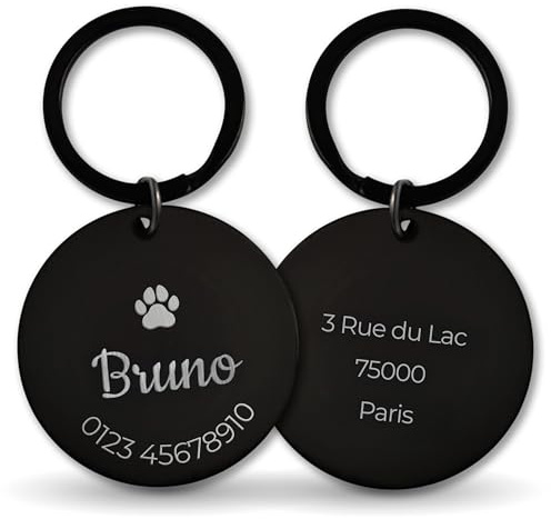 LAUBLUST Médaille pour chien personnalisée avec gravure pour collier - Noir, tailles S, M, L | Cadeau personnalisé avec nom pour chiens et leurs maîtres - Accessoire pour chien | Boîte cadeau incl.