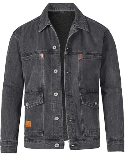 Jeansjacka för män 4 XL, collegejacka med button down och många fickor, denimjacka, ledig revers övergångsjacka, cargo enkel sportjacka, utomhus, blousonjacka, enfärgad, klassisk sweatjacka, GRÅ, 4XL