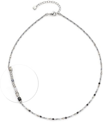 JEWELS BY LEONARDO Halskette Ciao Lizo • Hals-Schmuck aus silberfarbenem Edelstahl • aufgereihte geometrische Perlen in Schwarz und Weiß • 42-47 cm Länge • Schmuck Geschenk für Frauen • 025731