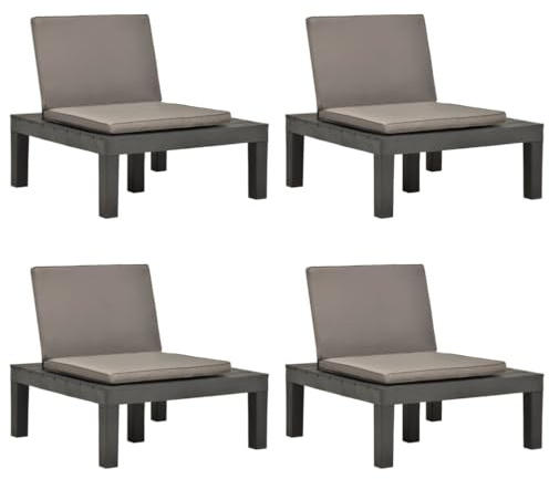 Mandloder Gartenstühle Anthrazit 4er-Set mit bequemen Polsterauflagen, wetterfeste Kunststoff Outdoor Gartenmöbel Loungesessel, Pflegeleichte Stühle für Terrasse Balkon, langlebige Möbel
