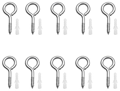 10 Pièces Vis à Oeillet, M5 x 80 mmCrochets à Visser Métal à Visser Inox crochets muraux Cercle Vis Mouton Métalliques Autotaraudants acier inoxydable Oeillets Ronds (Avec 10 PCS Chevilles Kit)