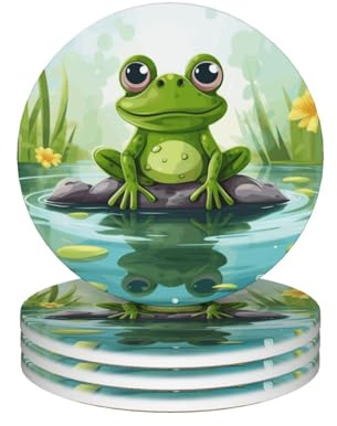 Keramik-Untersetzer für Getränke, hitzebeständige Keramik-Untersetzer, Frosch im Teich, Schreibtisch-Schutzunterlage, Kaffeetassenmatte, Tischschutzmatte für Heimdekoration, 4 Stück