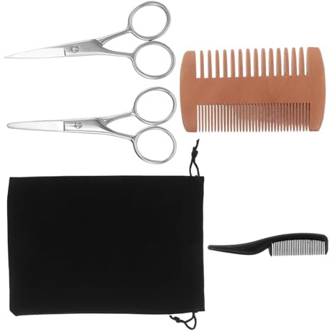 ELAYARD Kit de Soin Barbe et Moustache pour Hommes avec Ciseaux de Précision Peignes Bois et Plastique Double-face pour Entretien Complet et Coiffage Précis