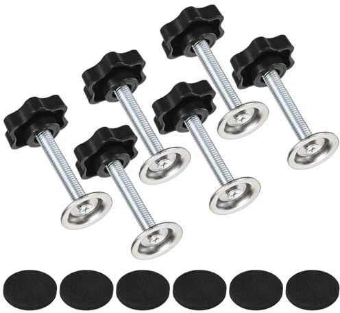 M METERXITY 6-Pack Star Handle Hand Screws, M8x45mm Carbon Steel Thread Star Clamping Knobs with Screws, Pressure Plate and Rubber Pad for Woodworking/Mechanical Equipment [Black]