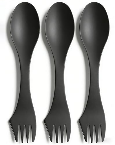 3 Pack Spork,3-in-1 Camping Accessories Knife Fork Spoon Set Dishwasher Available Reusable for Outdoor,Camping,Backpacking Hiking,Travel(Black)