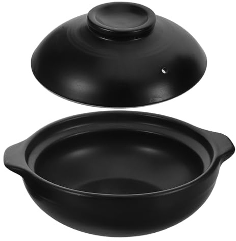 JOINPAYA Casseruola in Terracotta da 600ml con Coperchio Nero, Pentola in Argilla Facile da Pulire, Conserva Gusto Originale, per Pasti Quotidiani e Riunioni Familiari