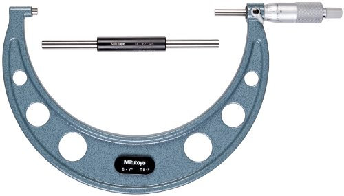 Mitutoyo 103-183 Outside Micrometer, Baked-Enamel Finish, Ratchet Stop, 6-7 Range, 0.001 Graduation, +/-0.0002 Accuracy