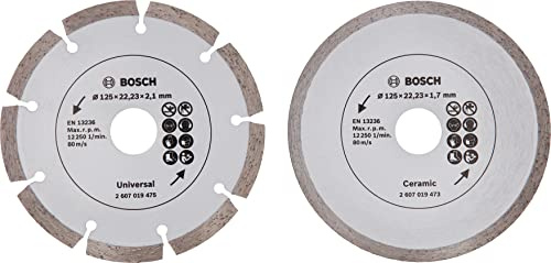Bosch Home and Garden 2 Stück Diamanttrennscheiben (für Fliesen und Baumaterial, 125 mm, Zubehör Winkelschleifer)