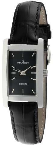 Peugeot Women Rectangular H Shape Wrist Watch with Matching Wrist Strap, Black/Silver, Small, Petite, H Shape Women Watch
