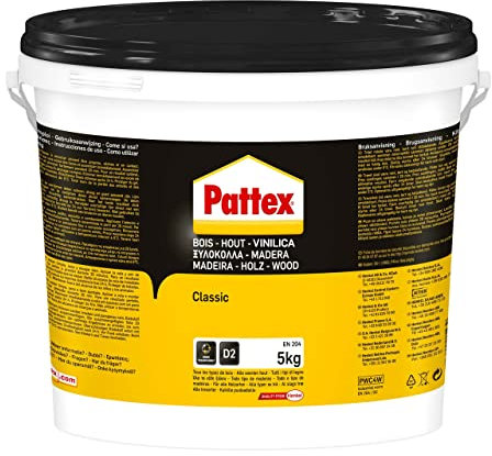 Pattex Vinilica Classic colla per legno resistente, adesivo acetovinilico ideale per montaggi, assemblaggi, impiallacciature e laminature su legno, colla bianca, 1 x 5kg