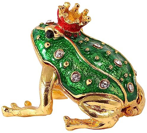 H&D HYALINE & DORA Mini Frog Prince Hinged Jewelry Box,Metal Die Cast Animal Figurines Trinket Box Ring Holder