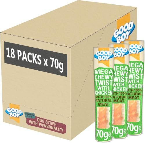 Good Boy - Mega Chewy Twist - Made With 100% Natural Chicken Breast Meat - 70 Grams - High In Protein Dog Treats - Case of 18
