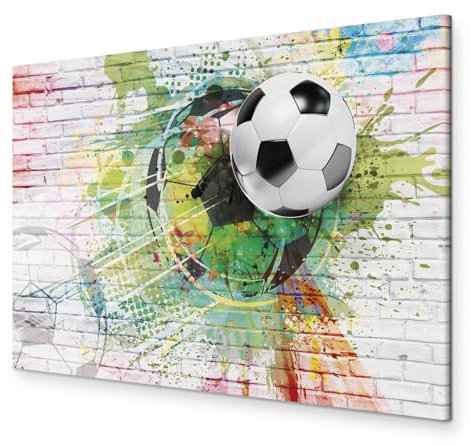 murando - Wandbilder XXL Fußball 120x80 cm 1 tlg - Wand Deko Vlies Leinwand Bilder Groß Wanddeko Wohnzimmer Schlafzimmer Kunstdrucke - Ziegel Graffiti Fußball Kinder bunt weiß i-B-0044-b-a