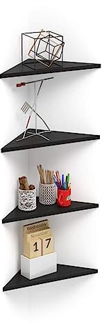 MOBILI FIVER, Set de 4 estantes esquineros Easy, Color Madera Negra, Made In Italy