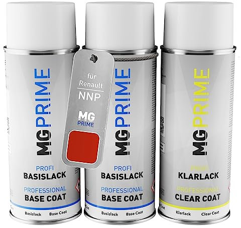 MG PRIME Autolack Sprühdosen Set für Renault NNP Rouge Flamme Nacre/Dezir-Rot Perleffekt Grundlack Basislack Klarlack Spraydose 400ml