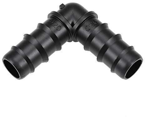 sourcing map Barb Drip Pipe Connector 20PE Hose Fitting 90 Degree Angle for Garden Agricultural Irrigation System, Plastic 10pcs