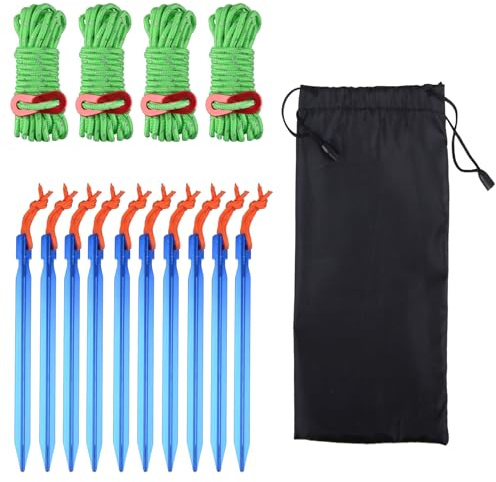 TRIWONDER Aluminum Tent Stakes Pegs & Reflective Guylines with Tent Cord Tensioners for Camping, Hiking, Backpacking (Green)