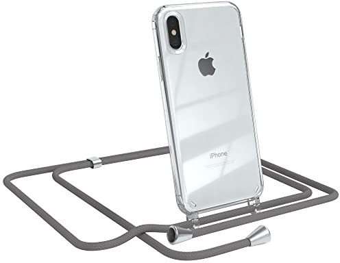 EAZY CASE Handykette kompatibel mit iPhone X/XS Handyhülle mit Umhängeband, Handykordel mit Schutzhülle, Silikonhülle, Hülle mit Band, Stylische Kette für Smartphones, Anthrazit