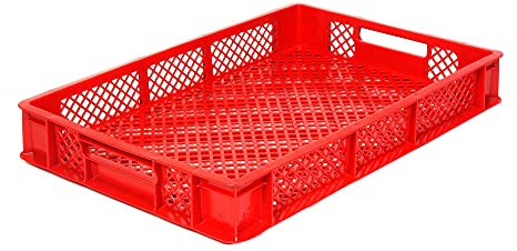 Spar-Set 10x Eurobehälter/Bäckerkisten, Grundmaß 600x400x90 mm. Eurobox, Stapelkorb stapelbar aus Kunststoff in TOP-Qualität - Made in Germany (rot)
