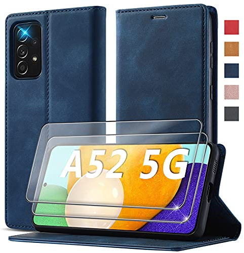 Handyhülle für Samsung Galaxy A52s 5G Hülle [Mit 2 Schutzfolie] Handyhülle für Samsung A52s Hülle Klappbar Flip Case Cover Leder Schutzhülle Klapphülle für Galaxy A52 4G/5G