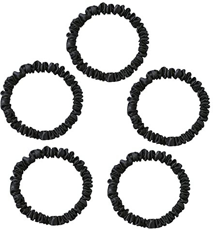 Townssilk Silk Skinnie Haargummis, 100% reine Maulbeerseide, 22 Momme, Haarfreundlich, luxuri?s, elastisch, 5 Haargummis, schwarz